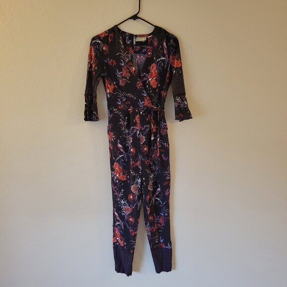 Anthropologie Maeve Espoir Floral Bird Print Boho Jumpsuit Size 2 EUC - Picture 2 of 12